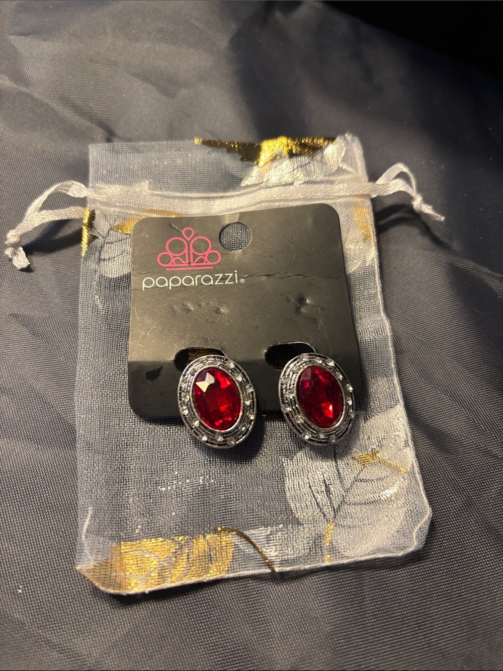 (CLIP-ON) Paparazzi Ruby Oval Crystal Stud Earrings with Silver Frame